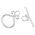 Macro view of silver vintage OT toggle clasp with intricate scroll patterns for jewelry - Petal Scroll Toggle Clasp / White Gold