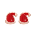 Exquisite Christmas hat stud earrings with red enamel and rose gold star accents - Basic Red Enamel Christmas Hat