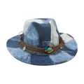 Blue denim patchwork jazz hat with ethnic beaded band and turquoise stone accents - One Size / Light Blue (M Denim Ethnic Style)