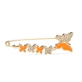 Detail view of gold butterfly safety pin brooch with orange enamel and crystal rhinestones - Orange Butterfly Style (41325)