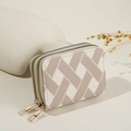 Porte-cartes accordéon beige matelassé avec double fermeture éclair dorée en toile - Blanc Cassé