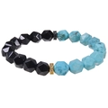 10mm facettiertes Blauachat- und Obsidian-Perlenarmband mit Zirkonia-Akzenten - Türkis & Obsidian Armband