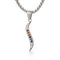 Silver stainless steel S-curve necklace featuring seven colorful inlaid gemstones - S-Shaped Curve Color Stone Style (KP100478)