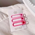 Set of 3 minimalist matte pink long oval hair clips on handmade style display card - Gradient Pink 3-Piece Set