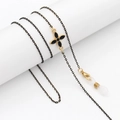 Chic black and gold chain glasses strap with enamel flower detail for sunglasses - Black Flower Charm