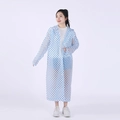 Reusable long hooded EVA raincoat for women featuring stylish blue polka dots pattern - Blue Polka Dot
