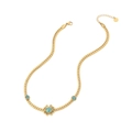 Gouden roestvrijstalen kettingset met turquoise bloemenhanger aan een platte schakelketting - Ketting (Stijl 1)