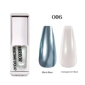 Mirror nail liquid 006 showing chrome effects on black and transparent bases - Ice Skin Magic Liquid 06 (Color 006)