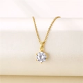 Classic 18K gold plated stainless steel necklace with six-prong set cubic zirconia pendant - Gold