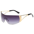 Occhiali da sole Y2K senza montatura oversize viola sfumato con aste in metallo - Montura Oro Lenti Sfumate Grigie