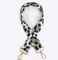 Adjustable leopard print bag strap with black and white webbing and gold metal hooks - White Light Grey