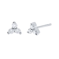 S925 silver needle geometric stud earrings with three clear zircons in triangle cluster - Silver Four-Leaf Clover Studs
