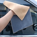 Detail of grey and beige dual-sided microfiber car wash towel for drying and polishing - 500GSM 30x30cm / Beige