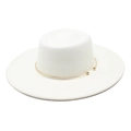 Detail of white wool wide-brim fedora featuring a minimalist gold metal ring accent - M (56-58cm) / White