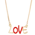 Golden necklace featuring a red enamel LOVE letter pendant on a sleek chain - Red Enamel Love (Z-593)