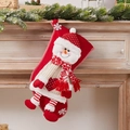 Christmas stocking gift bag with snowman pattern and snowflake decor in red and white - Red White Doll Snowman Stocking