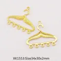Golden alloy clothes hanger charms for DIY jewelry 34x30x2mm with five small loops - XK1553# (Polished Gold) / 34x30x2mm