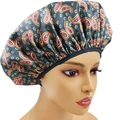 Schlafhaube aus Satin mit dunkelgrünem Paisleymuster und schwarzem elastischem Rand - Rot Paisley
