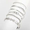 6-piece silver alloy bracelet set with tassels, hammer textures, and crystal accents - 7-Piece Set / Silver