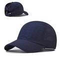 Detail of high ponytail baseball cap with breathable mesh and elastic criss-cross back design - Adjustable / Navy Blue