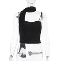 Details zum schwarzen ärmellosen Tube-Top mit passenden langen Trägern und Halstuch-Design - S / Schwarz