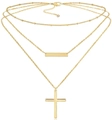 Dettaglio della collana multistrato in acciaio inossidabile dorato con croce - Triplo Strato Barra Croce Collana Oro