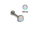 Surgical stainless steel tongue stud with white iridescent opal ball variant - White