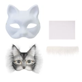 DIY Halloween white pulp cat mask kit including blank base and faux fur for crafting - DIY Paper Pulp Mask And Accessories (White)