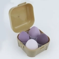 Set de 4 esponjas de maquillaje moradas en forma de gota con caja de almacenamiento beige - Caja de Color de 4 Rejillas Serie Púrpura
