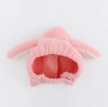 Pink plush baby earflap hat with long animal ears and contrast pom-poms for winter - Cap circumference 40-48cm, suitable for 3-18 months / Plush Dog Pink