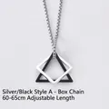 Detail of silver and black triangle necklace with adjustable 60-65cm box chain - Style A (Interlocking Silver Black Square)