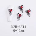 Gothic melting heart nail charm in gunmetal alloy with red rhinestone, 9x13mm size - Liquid Drip Red Heart (AF14)