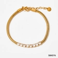 Golden snake chain bracelet with sparkling round rhinestones and lobster clasp - Sbk076 White Bracelet