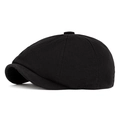 Classic black newsboy cap in breathable cotton with a vintage eight-panel structure - Octagonal Style / Black