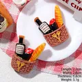 Miniature resin picnic basket with baguette and wine for DIY crafts and fridge magnets - Red Wine and Baguette