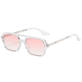 Transparent frame sunglasses with pink gradient lenses and metal accents - Clear Frame Silver Temple Gradient Pink Lens
