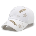 White baseball cap with gold star embroidery made from textured pineapple cloth - White