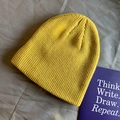 Winter yellow knit beanie hat featuring thick ribbed texture for a vintage casual street look - Elastic / Yellow