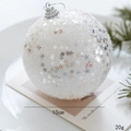 White foam Christmas ball with silver stars, 10cm tree hanging ornament decoration - Frosted Star Sequin Bauble (Style A)