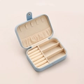 Blue portable PU leather jewelry box with beige velvet interior and ring organizer - Without Earring Plate / Sky Blue