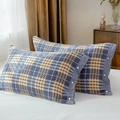 Pair of pure cotton pillowcases with classic blue and yellow plaid patterns and snap buttons - Yellow Plaid