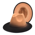 Detail view of a felt fedora hat with gradient transition from camel to black - M (56-58cm) / Camel + Black