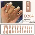 Long trapezoid press-on nails with pink gradient, white pearls and 3D metal honey bee - Nude Pink Gradient Pearl Bee (D204)
