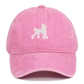 Vintage washed cotton pink baseball cap with poodle embroidery for outdoor casual wear - Pink