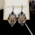 Vintage gold tassel earrings with colorful crystals in a luxury jewelry box display - 35# Ear Hook - Gold - Blue - Purple