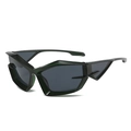 Gafas de sol cat eye futuristas con montura geométrica verde oscuro y lentes grises - Montura Verde Lente Gris