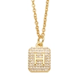 Golden square necklace with sparkling H initial pendant and paved cubic zirconia - Letter H