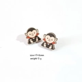 Detail view of wooden vampire bat earrings with dimensions 17x16mm and weight 2g - Vampire