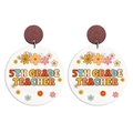 Detail of wooden bohemian earring with vintage 5th Grade Teacher text print - 5th Grade Teacher (Stud)