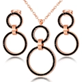 Rose gold stainless steel jewelry set with Roman numerals and black stone inlay - Rose Gold Roman Numerals Black Texture (款式5)